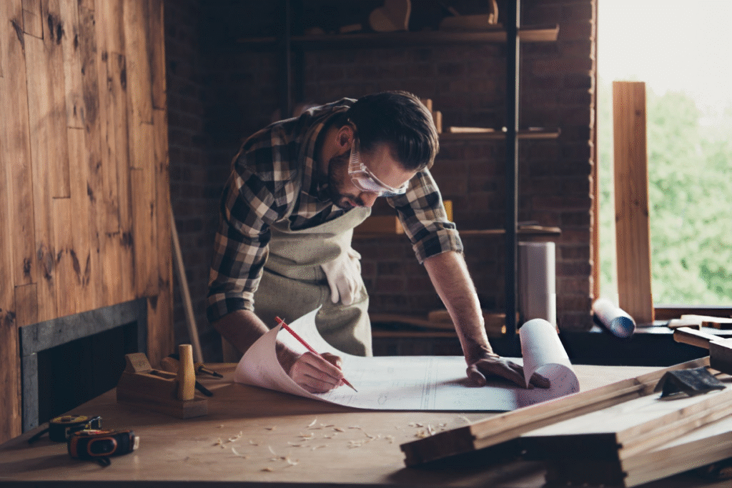 Carpenter checking his plans